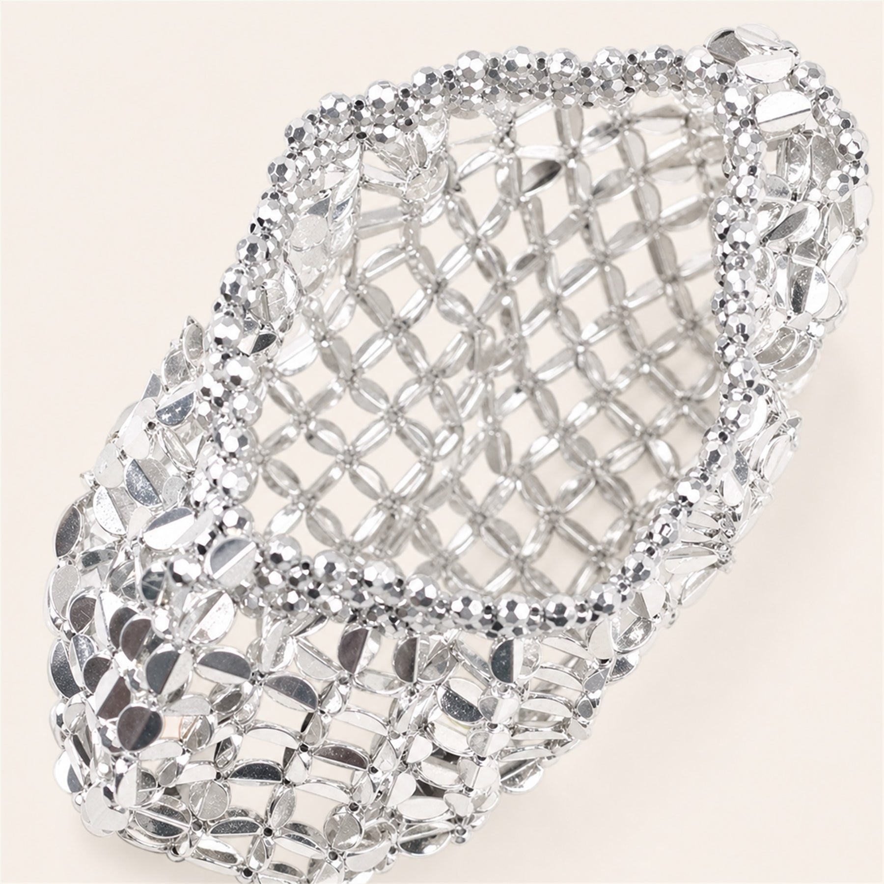 Marelune Aurelia Metallic Beaded Shoulder Bag in Silver - detail view 1