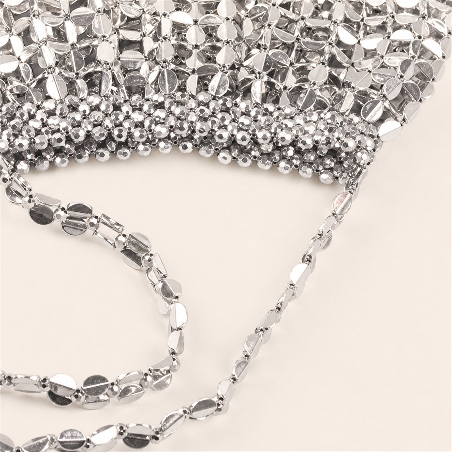 Marelune Aurelia Metallic Beaded Shoulder Bag in Silver - detail view 2