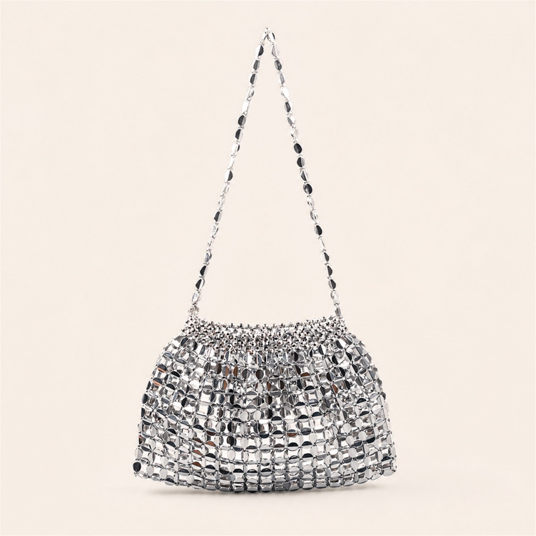 Marelune Aurelia Metallic Beaded Shoulder Bag in Silver - main view 1