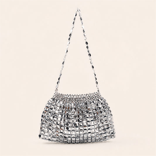 Marelune Aurelia Metallic Beaded Shoulder Bag in Silver - main view 1