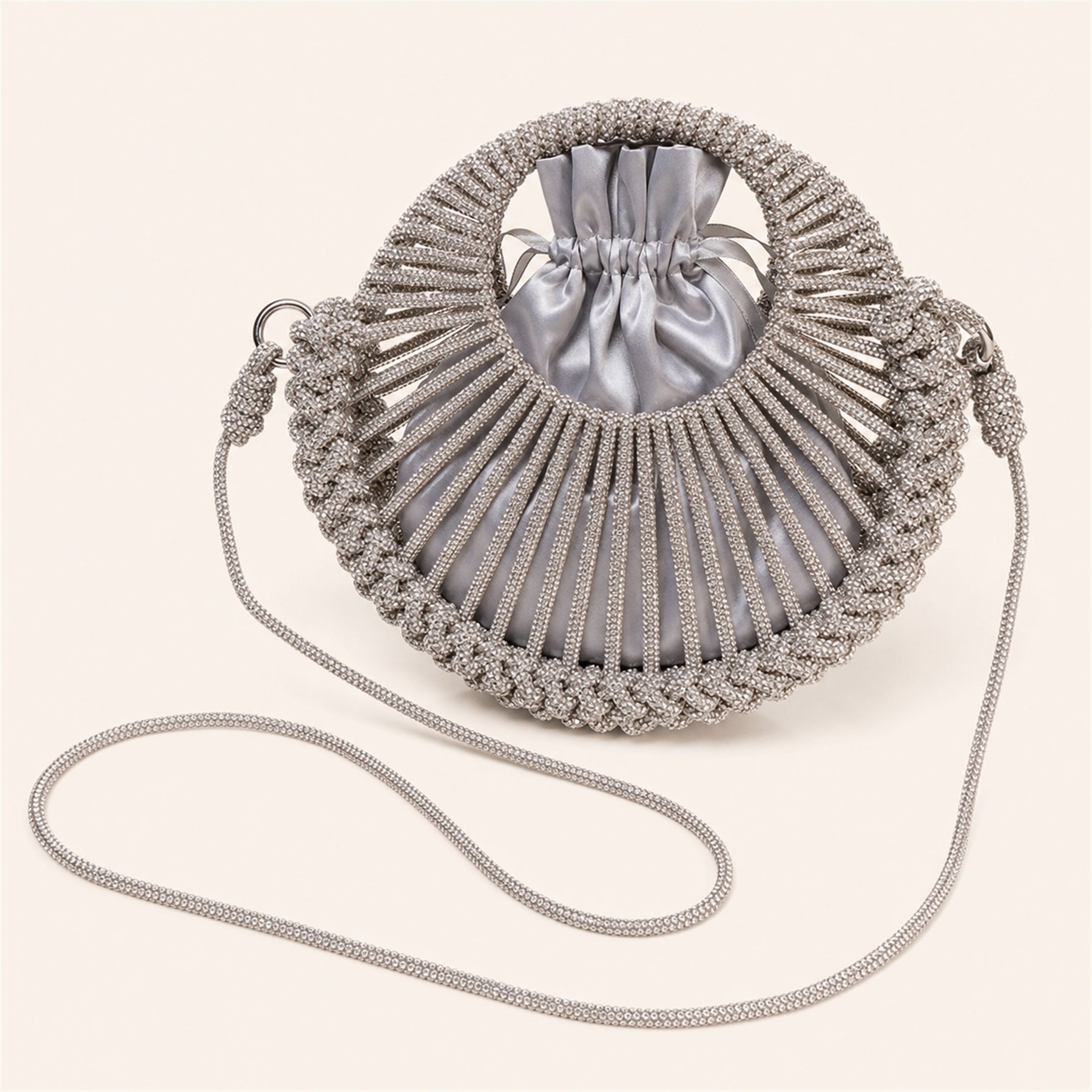 Marelune Celeste Round Drawstring Crossbody Bag in Silver Large - angle view 1