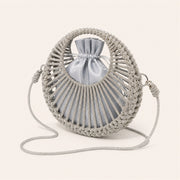 Marelune Celeste Round Drawstring Crossbody Bag in Silver Large - angle view 2
