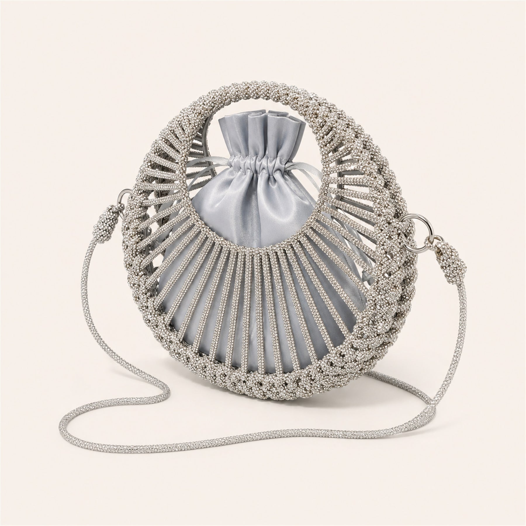 Marelune Celeste Round Drawstring Crossbody Bag in Silver Large - angle view 2
