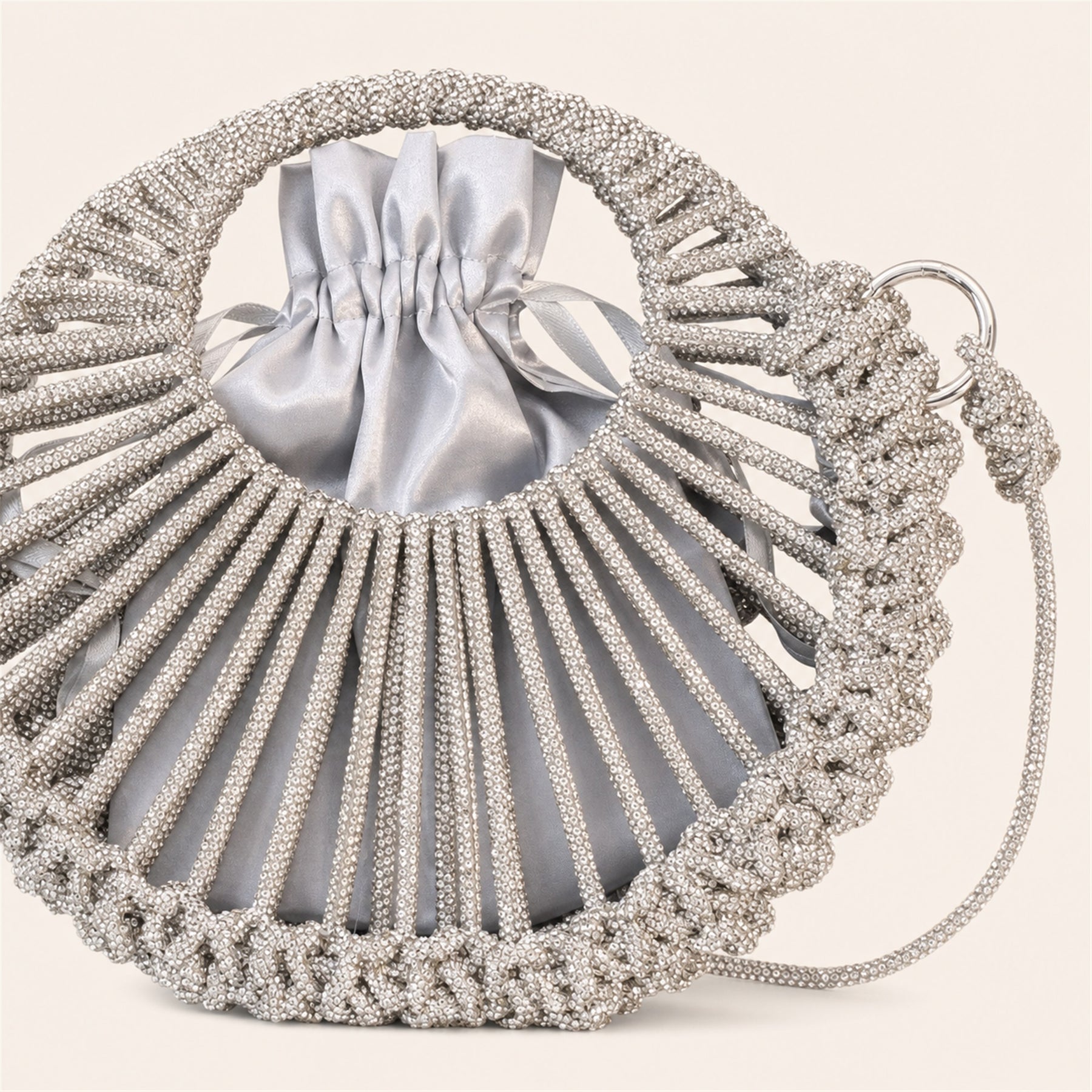Marelune Celeste Round Drawstring Crossbody Bag in Silver Large - detail view 1