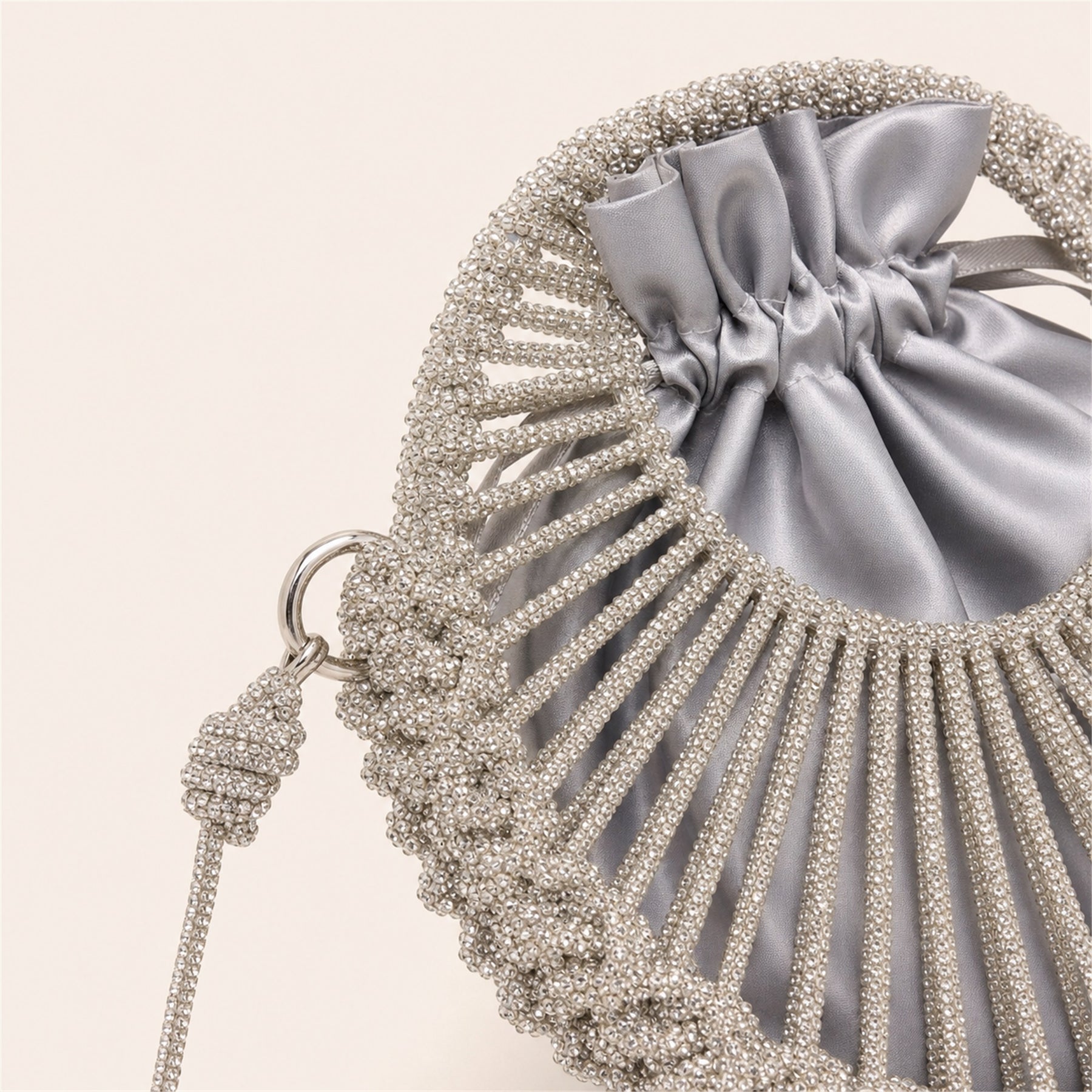 Marelune Celeste Round Drawstring Crossbody Bag in Silver Large - detail view 2