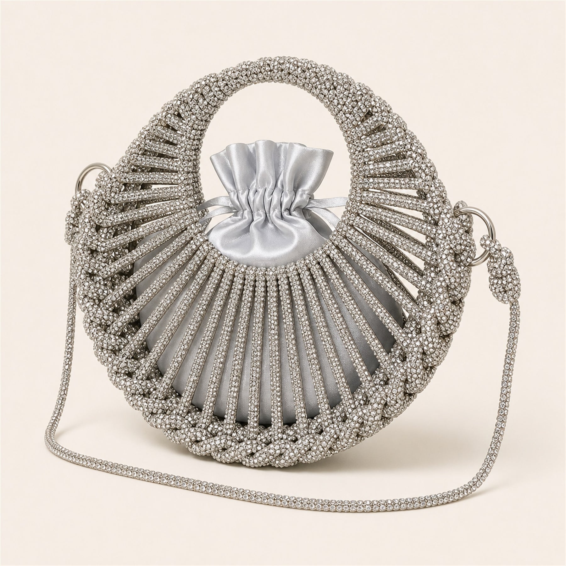 Marelune Celeste Round Drawstring Crossbody Bag in Silver Large - main view 1