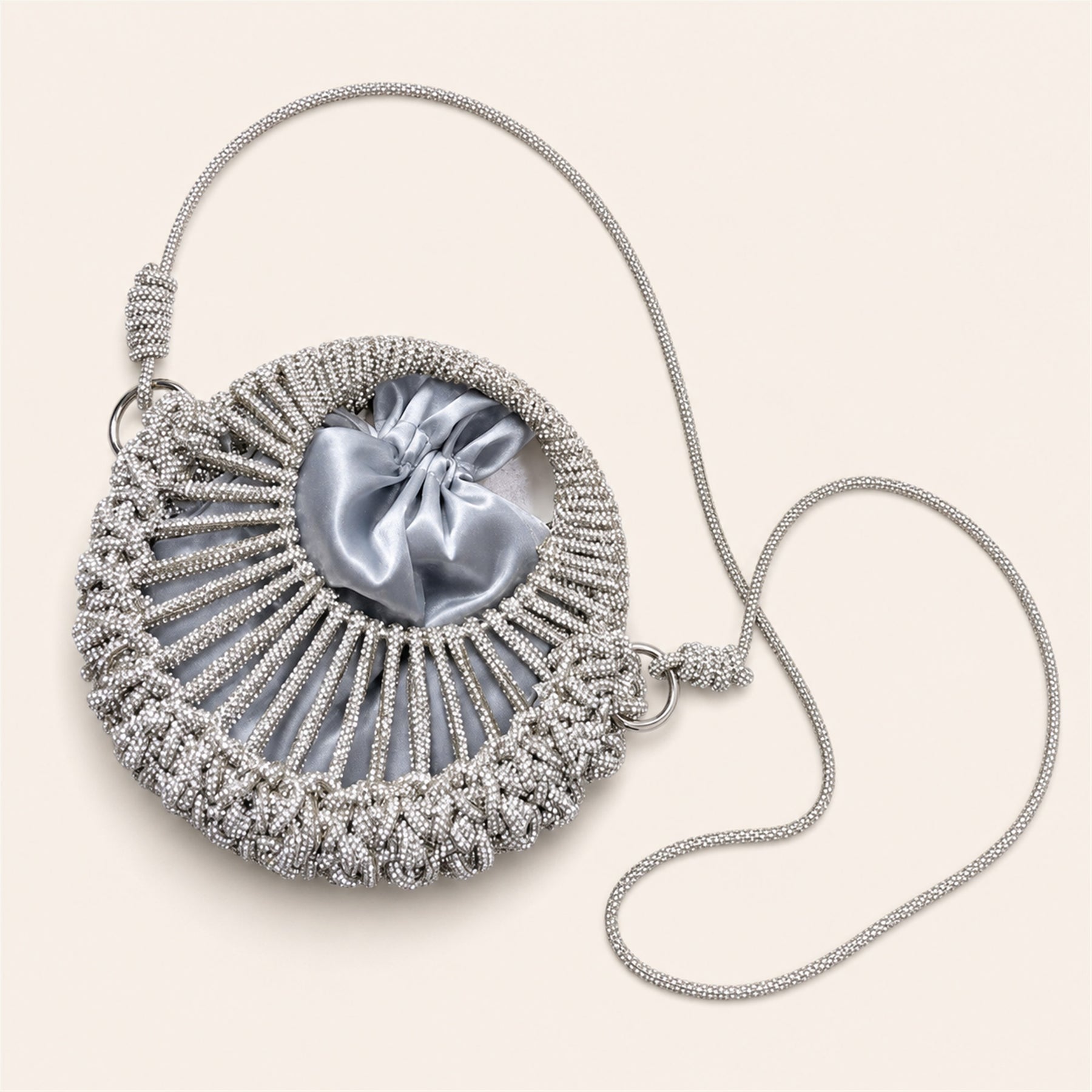 Marelune Celeste Round Drawstring Crossbody Bag in Silver Small - angle view 1
