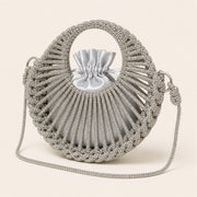 Marelune Celeste Round Drawstring Crossbody Bag in Silver Small - angle view 2