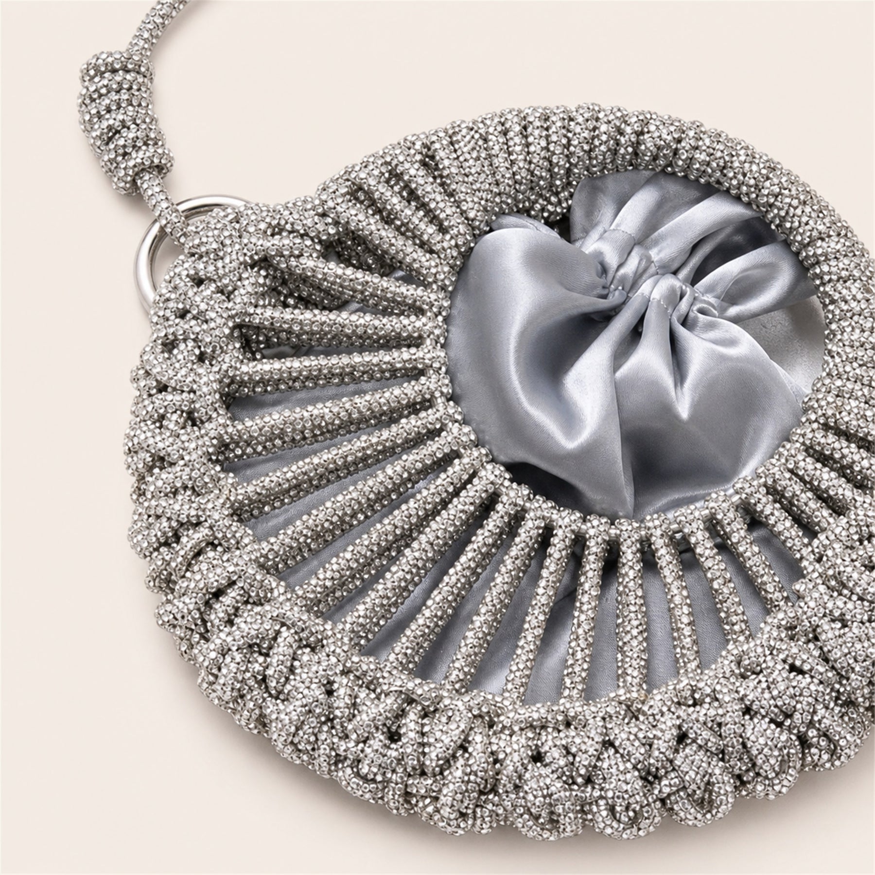 Marelune Celeste Round Drawstring Crossbody Bag in Silver Small - detail view 1