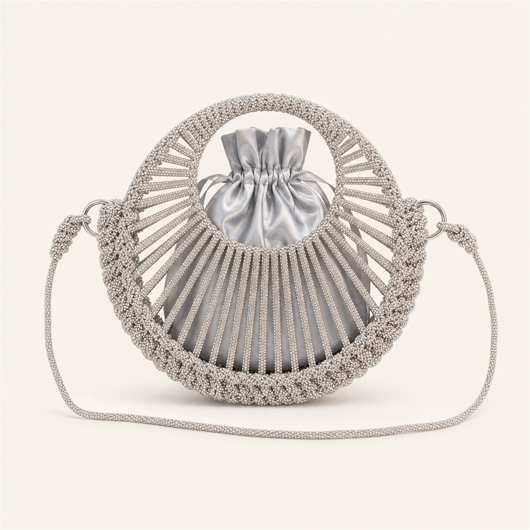 Marelune Celeste Round Drawstring Crossbody Bag in Silver Small - main view 1