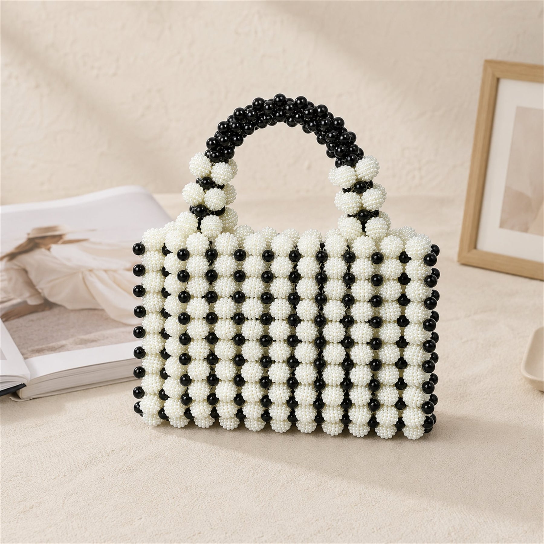 Marelune Floral Beaded Top Handle Bag in Black - AI-assisted product preview