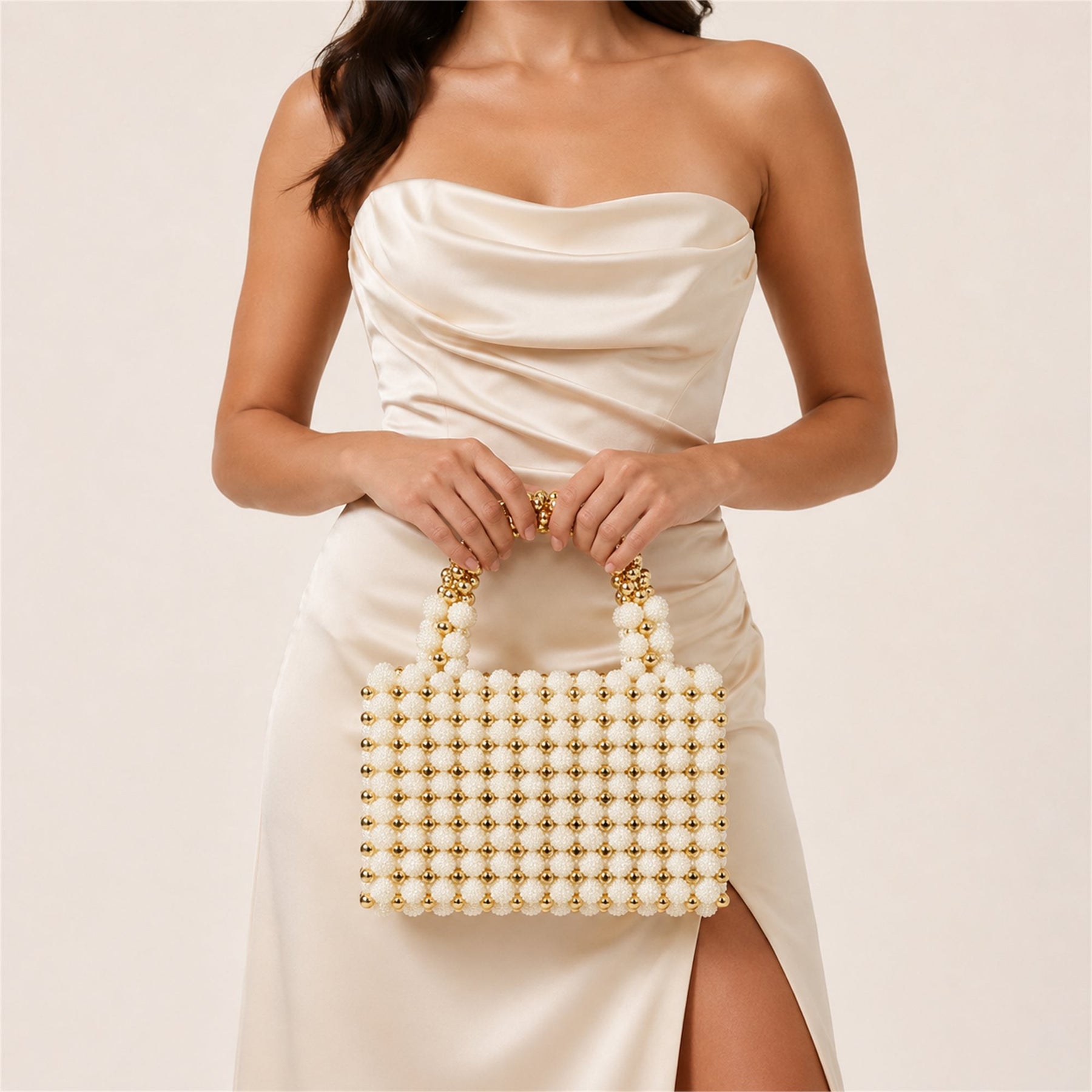 Marelune Floral Beaded Top Handle Bag in Gold - AI-assisted product preview