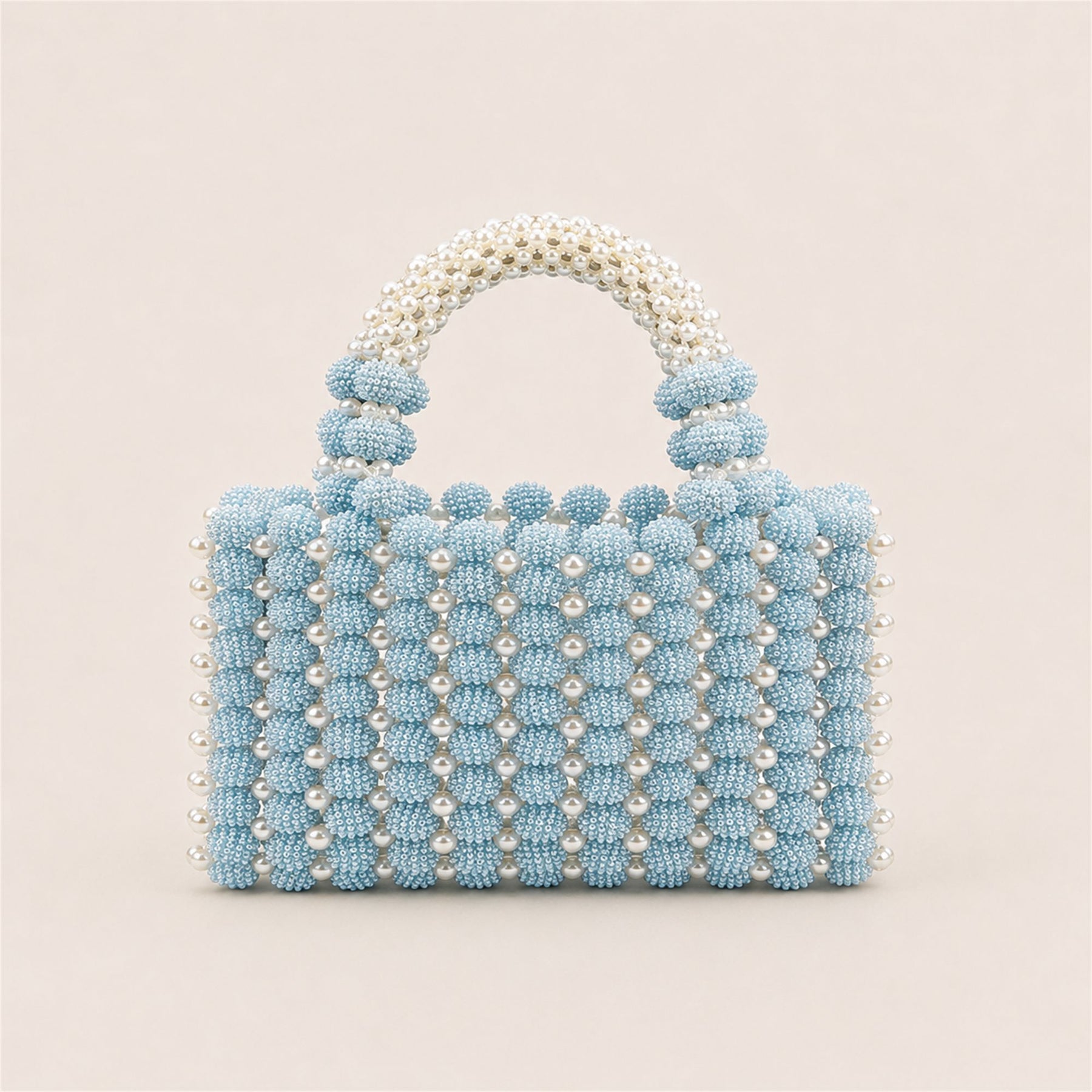 Marelune Floral Beaded Top Handle Bag in Light Blue - AI-assisted product preview