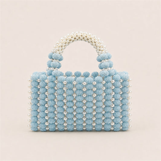 Marelune Floral Beaded Top Handle Bag in Light Blue - AI-assisted product preview