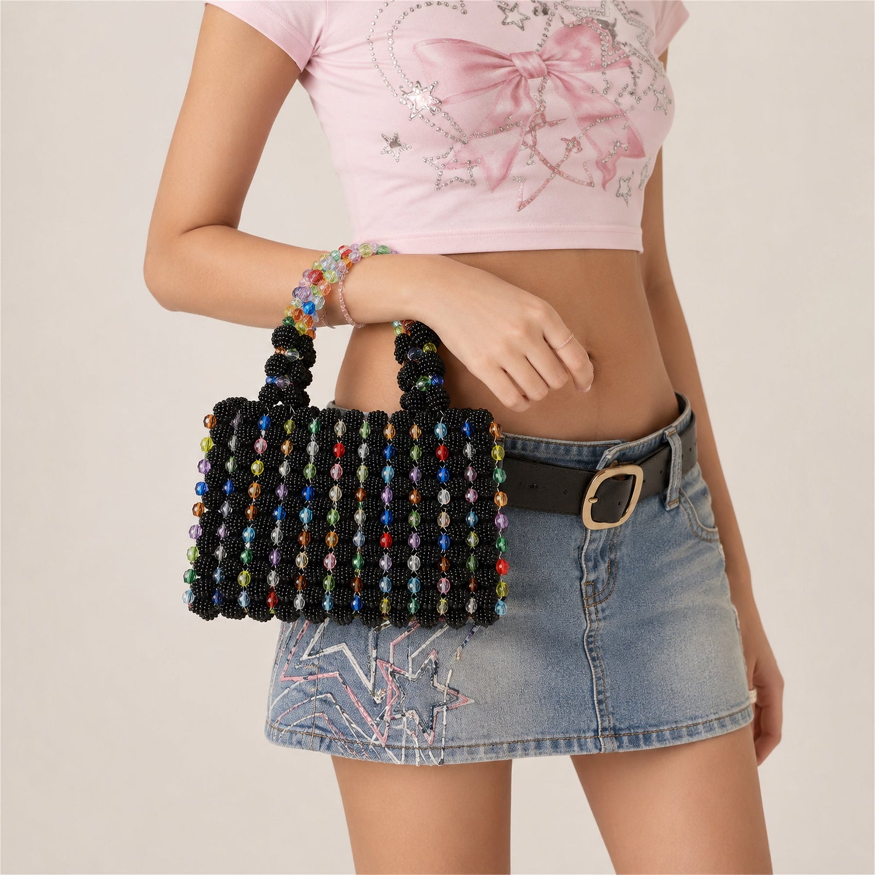 Marelune Floral Beaded Top Handle Bag in Multicolor - AI-assisted product preview