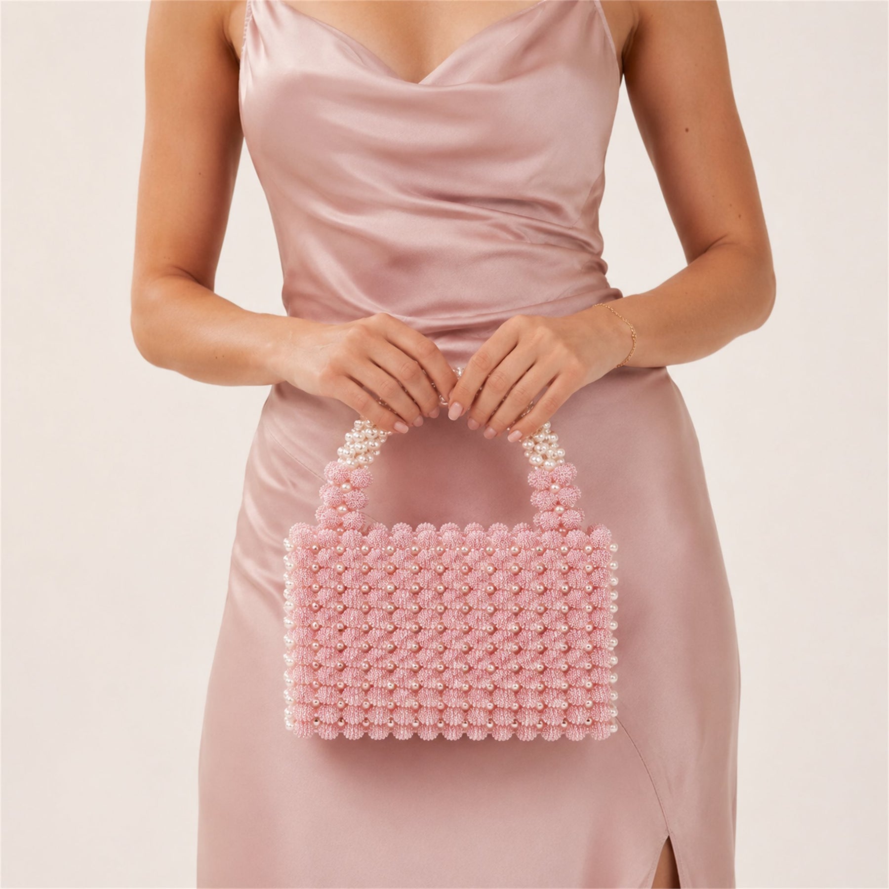 Marelune Floral Beaded Top Handle Bag in Pink - AI-assisted product preview