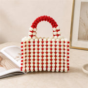 Marelune Floral Beaded Top Handle Bag in Red - AI-assisted product preview