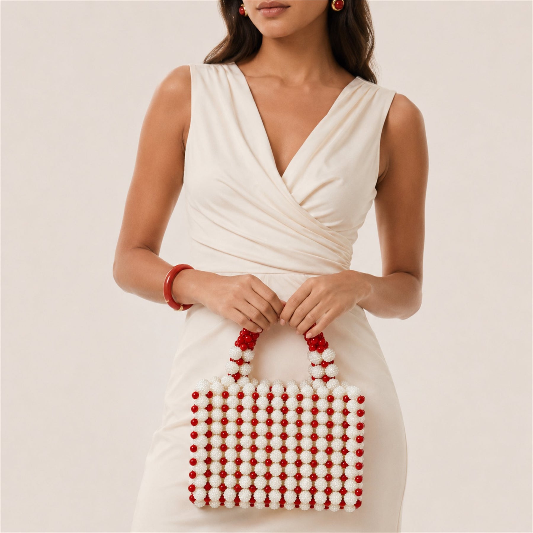 Marelune Floral Beaded Top Handle Bag in Red - AI-assisted product preview