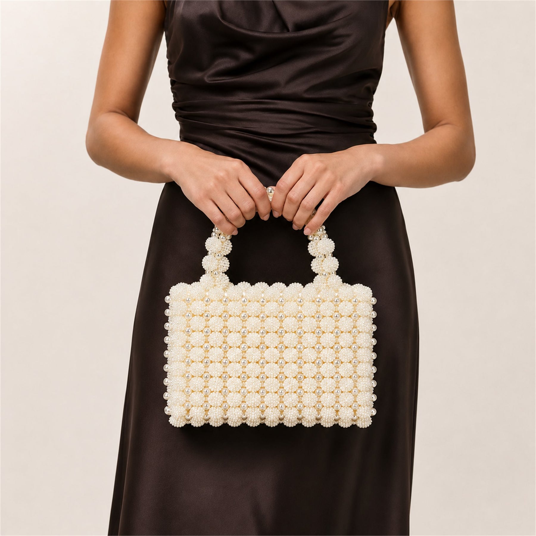 Marelune Floral Beaded Top Handle Bag in White - AI-assisted product preview