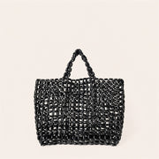 Marelune Mira Open-Weave Wooden Bead Tote in Black - angle view 1