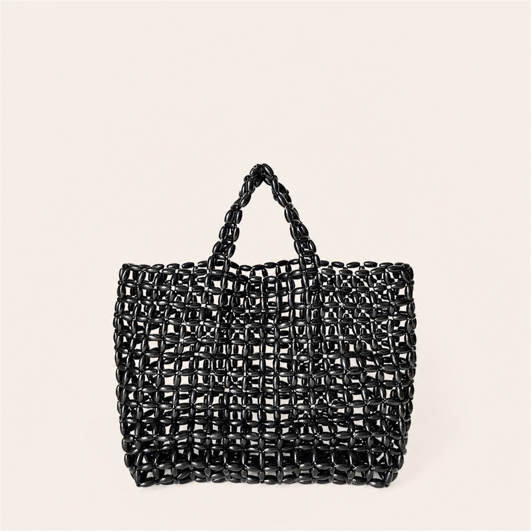 Marelune Mira Open-Weave Wooden Bead Tote in Black - angle view 1