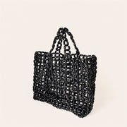 Marelune Mira Open-Weave Wooden Bead Tote in Black - angle view 2