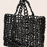Marelune Mira Open-Weave Wooden Bead Tote in Black - detail view 1