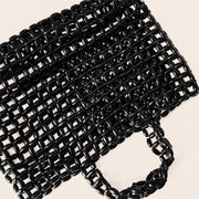 Marelune Mira Open-Weave Wooden Bead Tote in Black - detail view 2