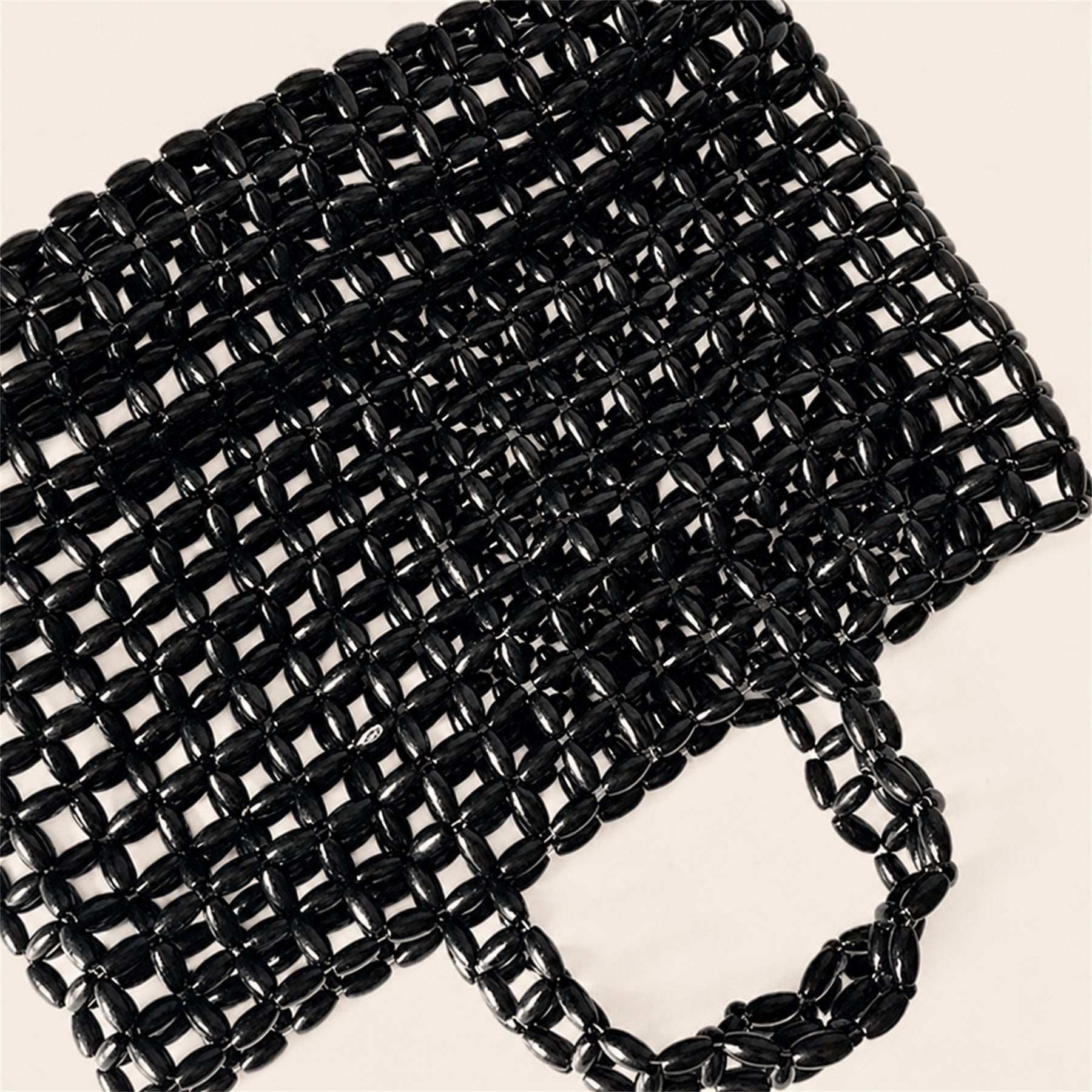 Marelune Mira Open-Weave Wooden Bead Tote in Black - detail view 2
