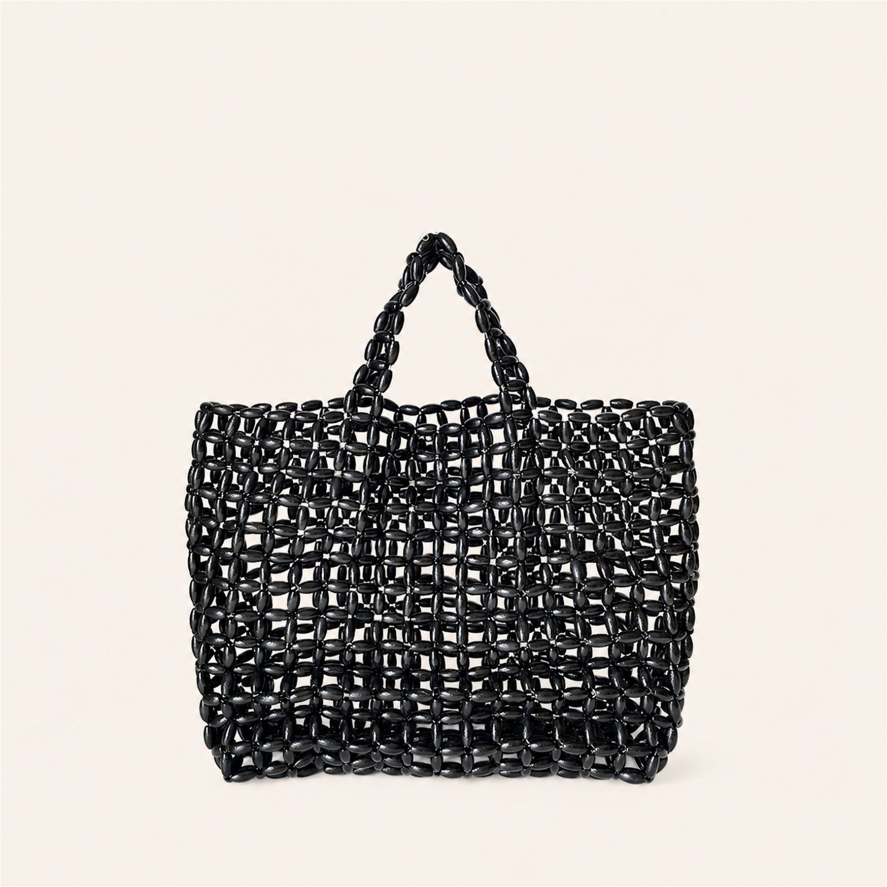 Marelune Mira Open-Weave Wooden Bead Tote in Black - main view 1