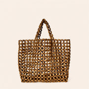 Marelune Mira Open-Weave Wooden Bead Tote in Brown - angle view 1