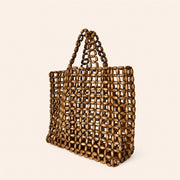 Marelune Mira Open-Weave Wooden Bead Tote in Brown - angle view 2