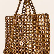 Marelune Mira Open-Weave Wooden Bead Tote in Brown - detail view 1