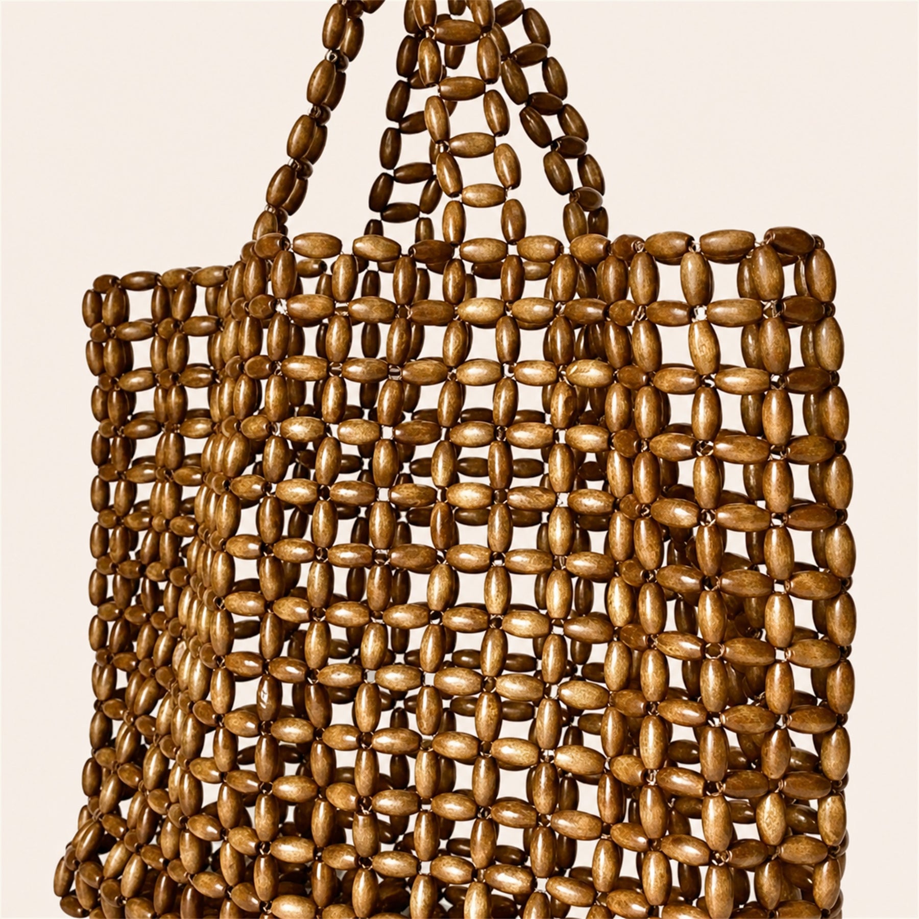 Marelune Mira Open-Weave Wooden Bead Tote in Brown - detail view 1