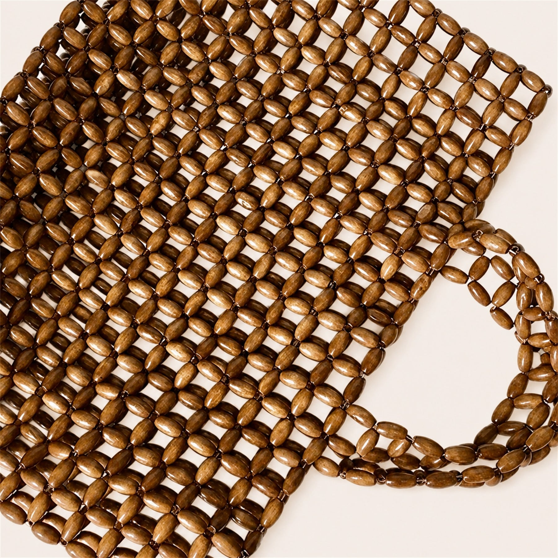 Marelune Mira Open-Weave Wooden Bead Tote in Brown - detail view 2