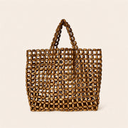 Marelune Mira Open-Weave Wooden Bead Tote in Brown - main view 1
