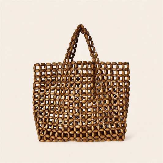 Marelune Mira Open-Weave Wooden Bead Tote in Brown - main view 1