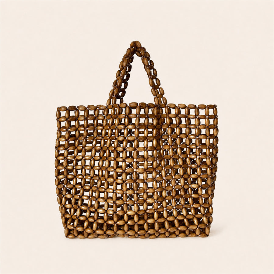 Marelune Mira Open-Weave Wooden Bead Tote in Brown - main view 1