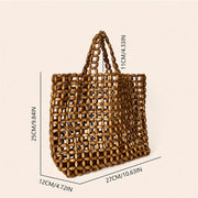 Marelune Mira Open-Weave Wooden Bead Tote in Brown - size guide view 1