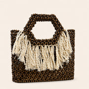 Marelune Sienne Fringe Beaded Top Handle Tote in Brown - angle view 1