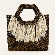Marelune Sienne Fringe Beaded Top Handle Tote in Brown - main view 1