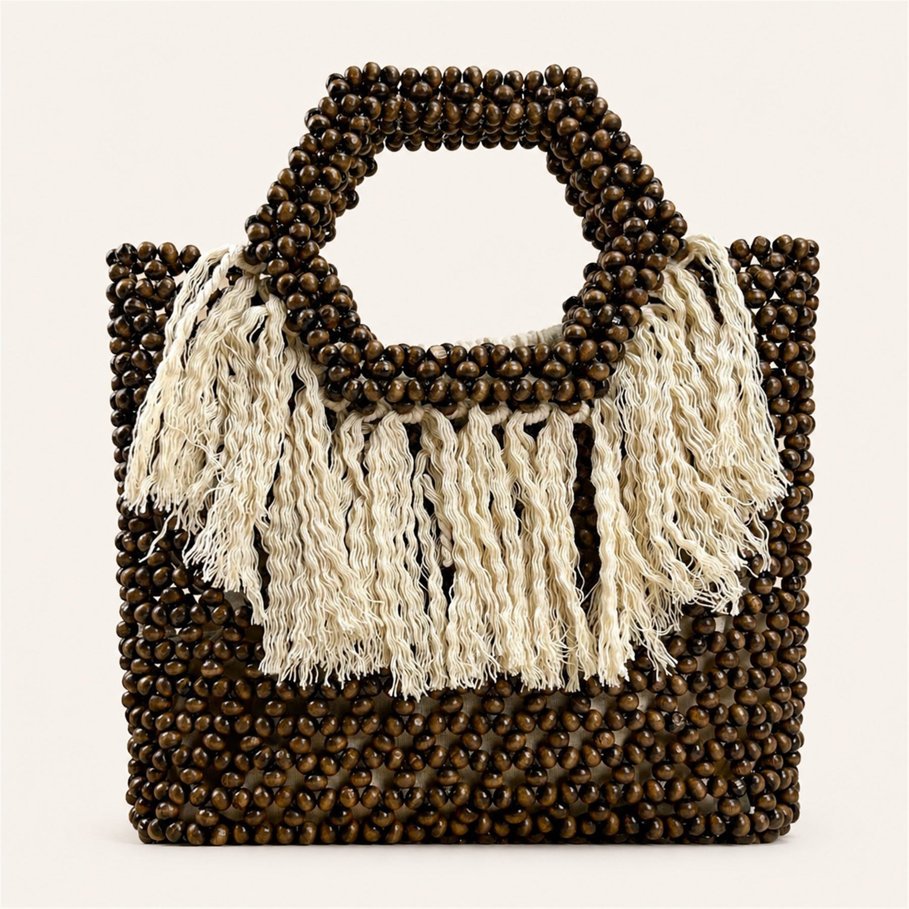 Marelune Sienne Fringe Beaded Top Handle Tote in Brown - main view 1
