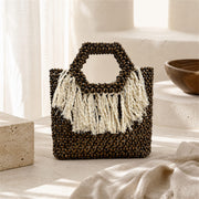 Marelune Sienne Fringe Beaded Top Handle Tote in Brown - scene view 1