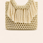 Marelune Sienne Fringe Beaded Top Handle Tote in Ivory - detail view 2