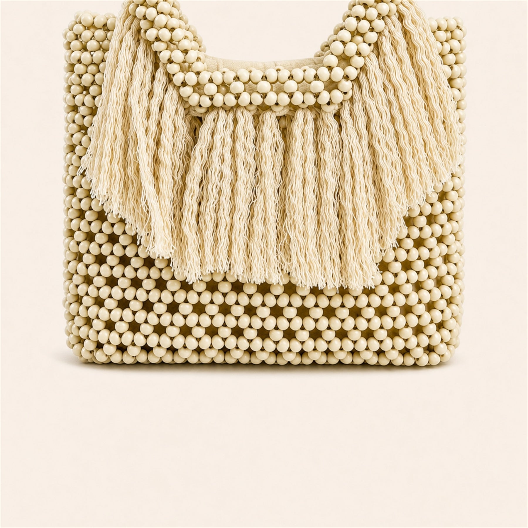 Marelune Sienne Fringe Beaded Top Handle Tote in Ivory - detail view 2
