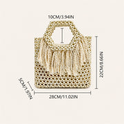 Marelune Sienne Fringe Beaded Top Handle Tote in Ivory - size guide view 1